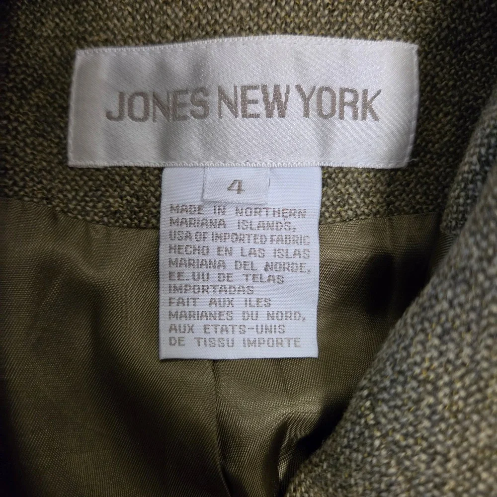 Vintage 90s Jones New York Olive Tweed Virgin Wool Longline Blazer Size 4 Preppy